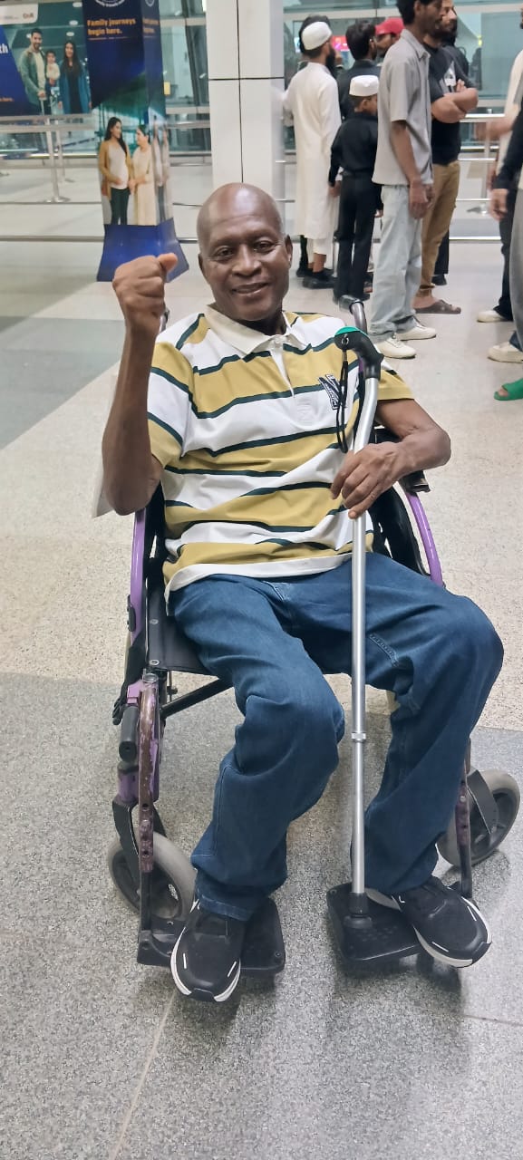 A recovering patient at the airport